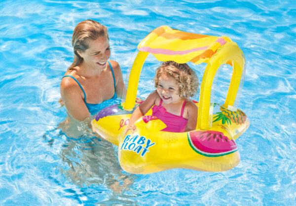Yellow Kiddie Inflatable Pool Float w/ Sunshade