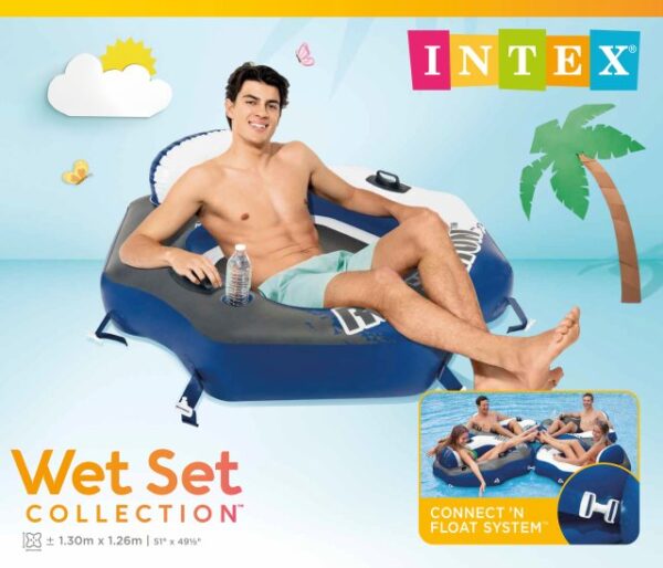 58854 River Run Connect Lounge Inflatable Floating Water Tube With Cup Holders