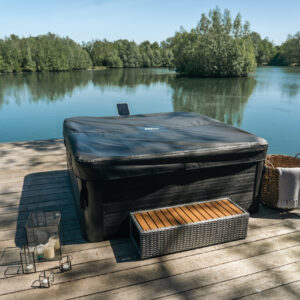 OSLO M SPA   MSpa Oslo 6 Person Inflatable Hot Tub, Hydro Jets, Variable Speed Bubbles, Anti-icing System, Energy Saving Timer, Control Box, Easy Assembly, Black